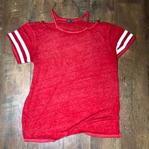 red off the shoulder tee